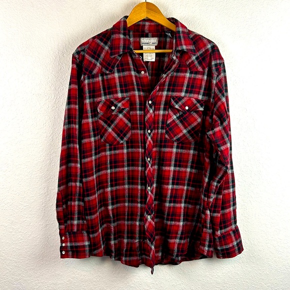 Wrangler Other - Wrangler Wrancher Plaid Shirt Flannel Pearl Snap Cotton Cowboy Western Mens XL